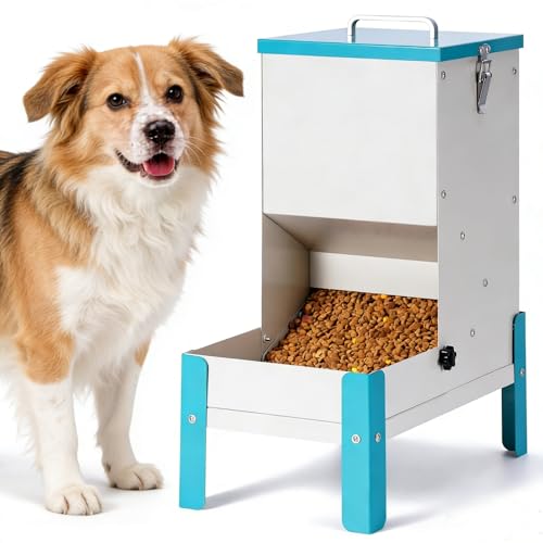 Automatic Dog Feeder 10L Auto Cat Feeder with Stand Gravity Dog Food Dispenser with A Detachable Feeding Tray, Galvanized Pet Feeding Station for Dogs & Cats (10L)