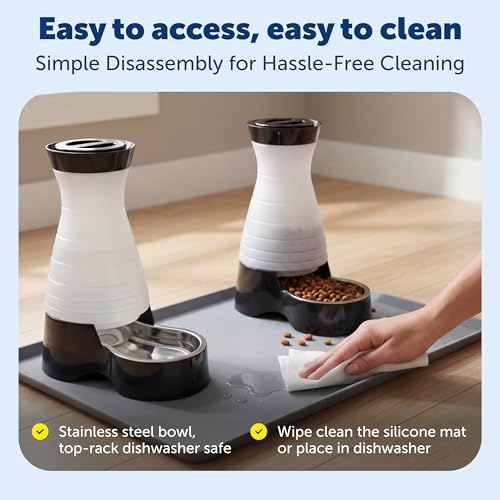 PetSafe Healthy Pet Food and Water Station with Waterproof Silicone Mat - Automatic Gravity Food and Water Dispenser for Cats and Dogs - BPA-Free Reservoir - Removable Stainless Steel Bowl - Medium - size: Medium