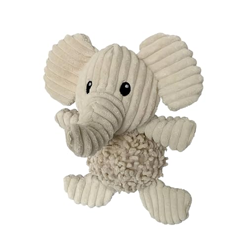 petlou Durable Natural Nubby Plush Dog Toys with Squeaker and Crinkle Paper in Multi-Size (Natural Elephant - M, 10 Inch)