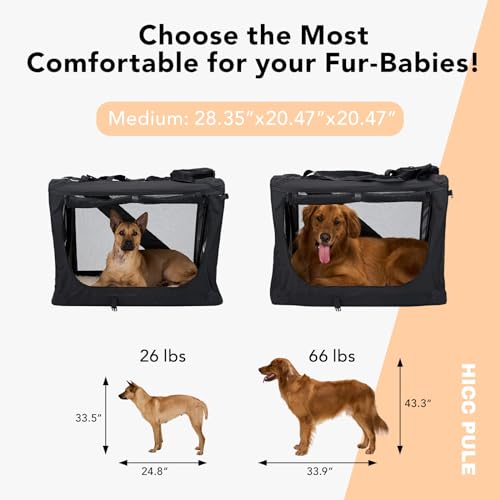 HICC PULE Collapsible Portable Kennel, 28 Inch Soft-Sided Pet Crate for Medium/Small Dogs, 3-Door Ideal for Travel, Indoor & Outdoor, Car Trips, Black