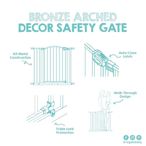 Regalo Safety 30-35” Extra Wide Baby Gate for Doorways & Bottom of Stairs, Pressure Mounted Walk-Through Gate for Babies, Toddlers & Pets, Bronze - color: Bronze - 30-35"w X 30"h