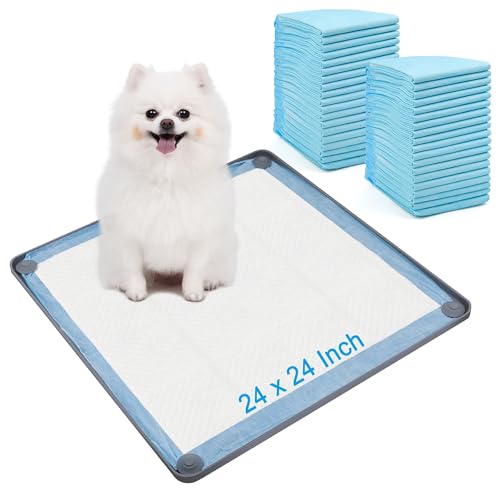 Catcan Dog Pee Pad Holder Starter Kit, Includes 1 Non-Slip Tray and 40 Disposable Training Pads, Housebreaking Essentials for Puppies (24 x 24In)