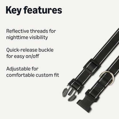 Amazon Basics Reflective Polyester Dog Collar, Adjustable Length 15"-23.5", 1.1" W, Quick-Release Buckle for Easy On/Off, Medium, Black - size: m