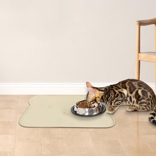 Silicone Waterproof Dog Cat Pet Feeding Mats,Anti Slip Pet Bowl Mats, BPA Free Silicone Pete Feeding Mat Bear Pattern 16In x 12In(Beige) - color: beige