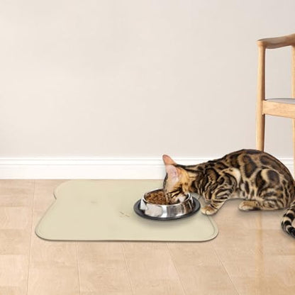 Silicone Waterproof Dog Cat Pet Feeding Mats,Anti Slip Pet Bowl Mats, BPA Free Silicone Pete Feeding Mat Bear Pattern 16In x 12In(Beige) - color: beige