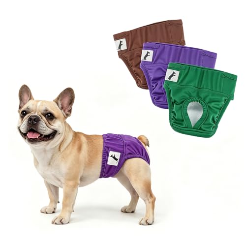 Female Dog Diapers Small Breeds, 3 Pack Washable Dog Period Panties for Small to Medium Dogs, Reusable Doggy Nappies, Pet Sanitary Underwear in Heat/Incontinence, Waist Adjustable, L - size: L