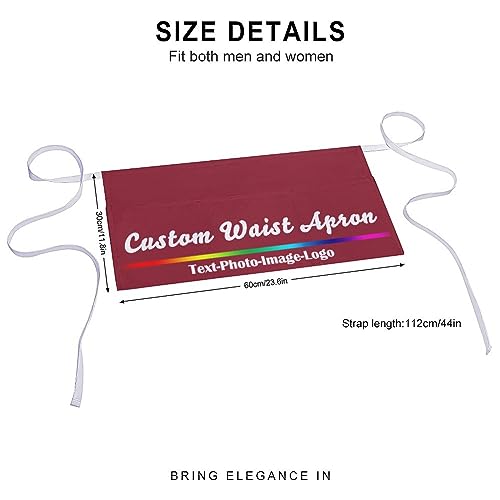 sophiehome Custom Waist Apron with Pockets Add Photo Logo Name Personalized Waiter Server Short Aprons for Kitchen - color: Cardinal