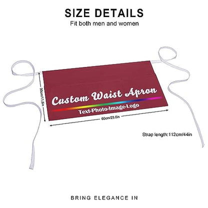 sophiehome Custom Waist Apron with Pockets Add Photo Logo Name Personalized Waiter Server Short Aprons for Kitchen - color: Cardinal