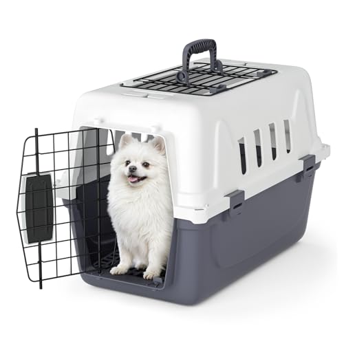 Magshion 18 Inch Pet Carrier for Small Dogs and Cats with Top and Front Door Access, Plastic Dog Kennel for Longer Traveling, Durable Handle, and 4 Sides Ventilation for Pet Up 10 lbs (White+Grey) - color: White+Grey, size: 18.0"L x 10.5"W x 12.0"H