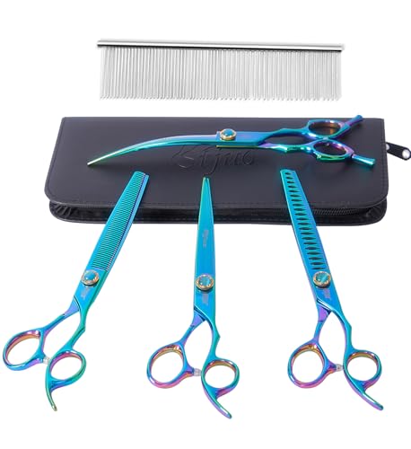7.5'' Dog Scissors Set for Grooming 440C Stainless Steel Green Professional Pet Trimming Scissors Sharp Blades Cutting for Dogs and Cats Shears - style: SET