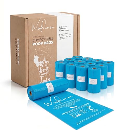 Wooflinen Home Compostable Dog Poop Bags – Leak-Proof Dog Poop Bags Rolls – Large 9x13”, Durable, Easy Tear – Made from Plant & PBAT Material – For Big & Small Dogs – 720 Count (48 Rolls) - size: 240 Count (Pack of 3)