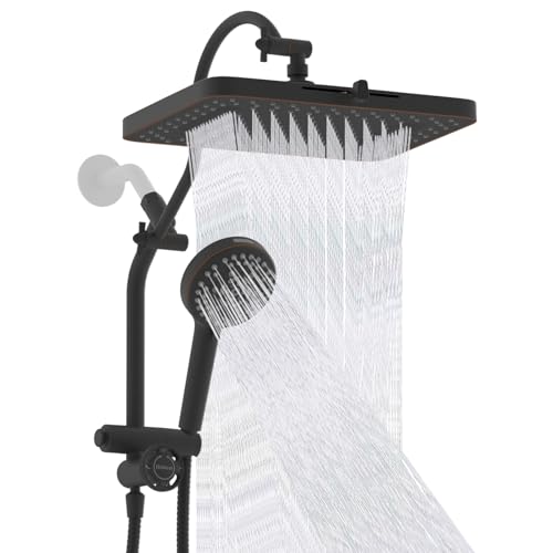 Hibbent cUPC Certified 13'' Shower Head Combo, High Pressure 5 Spray Rainfall Showerhead, 10 Spray Handheld, All Metal Easy Reach 4-way Diverter with Pause Mode, 71'' Hose & Holder, Oil-Rubbed Bronze - color: Oil Rubbed Bronze, style: Square 13"