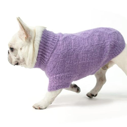 KOOLTAIL Small Dog Sweater, XS Fuzzy Thick Super Soft Warm Dog Winter Sweater Turtleneck Pullover for Cold Weather, Classic Cable Knitwear, Fleece Pet Fall Clothes Coats Puppy Cat Male Female Perple - color: Purple, size: X-Small