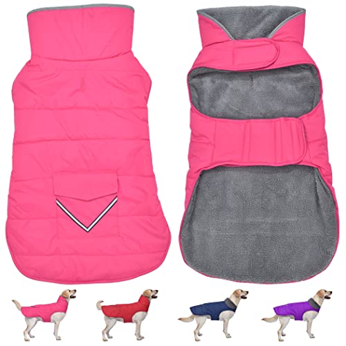 Petglad Dog Coat, Waterproof Dog Winter Jacket with Pocket, Reflective Adjustable Pet Snow Vest, Warm Cozy Fleece Sweater for Small Medium Extra Large Dogs - Pink, S - color: Pink, size: S(Chest Girth:12.6-16.1")
