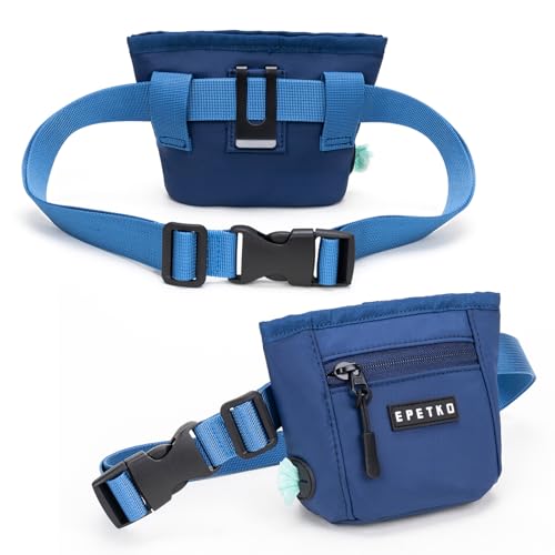 Dog Treat Pouch, Powerful Magnet Closure Device Dog Training Treat Bag Large Capacity Pet Treat Pouch with Poop Bag Dispenser Treat Bag for Dog Training with Metal Waistband Clip (Deep Blue) - color: Deep Blue