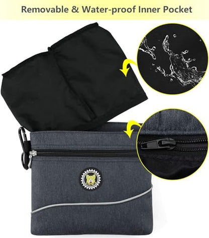 Viklluyr Dog Treat Pouch with Magnetic Closure, 2 Zip Pockets, Removable Inner Pocket, Padded Shoulder Strap, Perfect Food Bag for Agility Training - Including Carabiner - color: Black, size: L