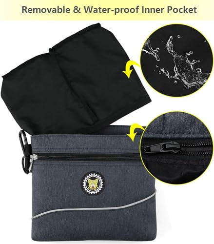Viklluyr Dog Treat Pouch with Magnetic Closure, 2 Zip Pockets, Removable Inner Pocket, Padded Shoulder Strap, Perfect Food Bag for Agility Training - Including Carabiner - color: Black, size: L