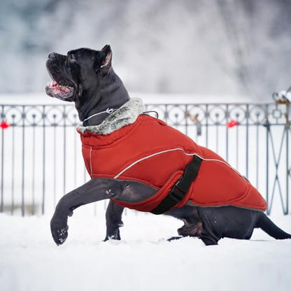 DENTRUN Warm Dog Winter Coat, Easy On Reflective Turtleneck Fleece Jacket | Adjustable buckle, easy on off, windproof & water-repellent, thick fleece snowsuit, outfit fits small to large breeds - color: Red, size: Medium