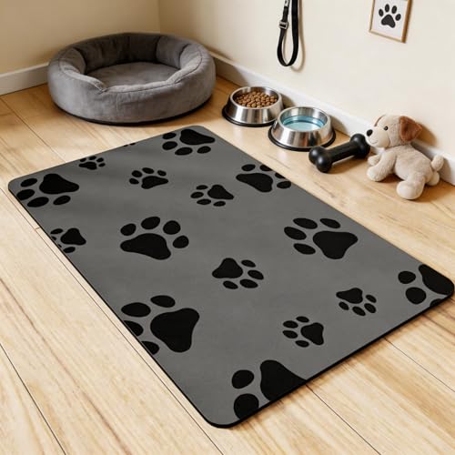 Rectangular pet Feeding mat (14 * 22, Light Grey Dog Paws)