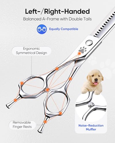 ULG Curved Dog Shears for Grooming, 7 Inch Professional Straight Chunker Dog Grooming Scissors for Trimming and Cutting, Japanese Stainless Steel Pet Hair Scissors, 65%-75% Thinning Rate - size: 7.0 Inch (Chunker)