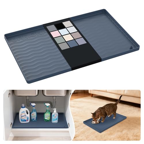 URMONA Waterproof Silicone Under Sink Mat 19'' x 12'' Shelf Liner for Kitchen and Bathroom, Cabinet and Counter Protector, Storage and Organizers, Litter Mat, Pet Cat Puppy Essentials(Dark Grey) - color: Dark Grey, size: 12"W x 19"L