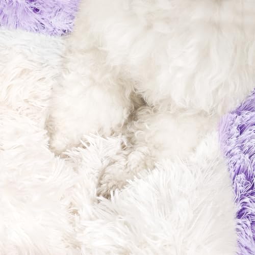 NOYAL Round Hooded Donut Dog Bed for Small & Medium Pets - Plush Fluffy Anti-Anxiety Cat Cave Bed with Cover - color: Gradient Purple, size: Small 19.6''