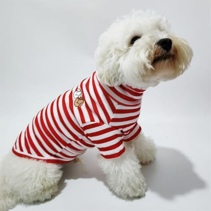 Turtleneck Dog Shirt Cute Doggie Embroidery Super Soft Dog Sweatshirt Stretchy Striped Puppy Pullover for Cats Small Medium Large Dogs (Red Striped, Small) - color: Red Striped, size: Small