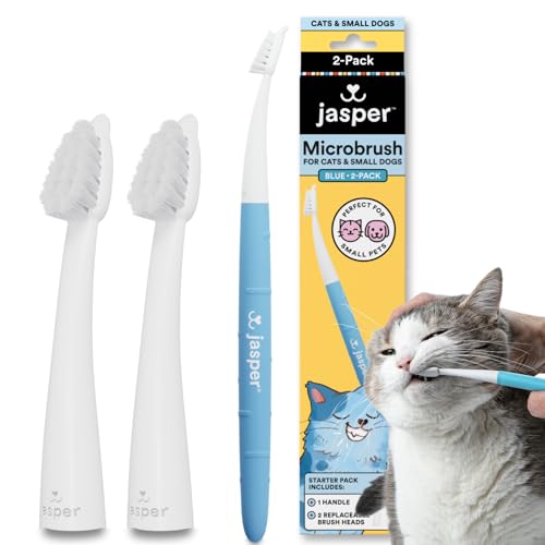 Jasper Microbrush Vet Approved Cat Toothbrush, Soft-Bristled Toothbrush Kit for Felines & Small Dogs, Non-Slip Handle with 2 Replaceable Tooth Brush Heads, Use with Cat Toothpaste, 2-Pack, Blue - color: Microbrush Kit