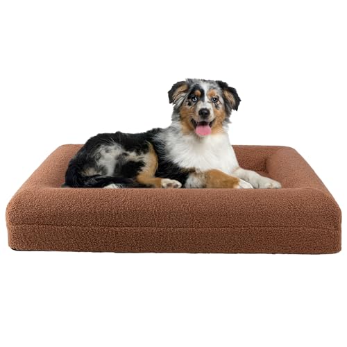 Orthopedic Dog Bed - 33in Medium Dog Bed with Supportive Bolster, Nonslip Bottom, and Removable Washable Cover - Memory Foam Puppy Bed for Medium Dogs - Dog Products by PETMAKER (Brown) - color: Brown, size: Medium