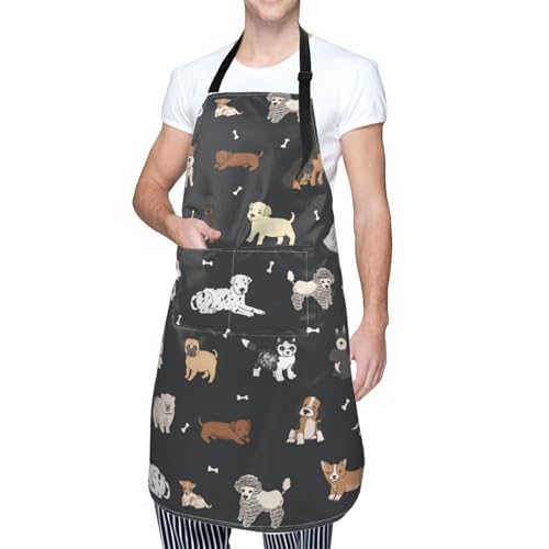 Perinsto Dog Cat Pets Cute Animals Waterproof Apron Bibs for Grooming Kitchen Cooking Baking Painting Gardening - color: Dog (Black)
