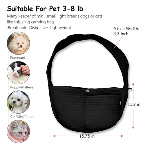 NATUYA Small Dog Carrier Sling Cat Sling-Dog Slings for Carrying Small Dogs-Adjustable Strap Hand Free Pet Puppy for Outdoor Traveling Subway (Black, Canvas) - color: Black