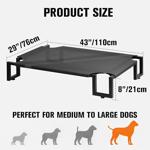 Elevated Dog Bed,Raised Outdoor Dog Bed for Large Sized Dogs,Portable Cooling Dog Cot with Washable Breathable Teslin Mesh,Waterproof Pet Bed for Indoor,Durable,No-Slip Feet,Black 110×76×21cm - size: L 110L×76W×20H cm