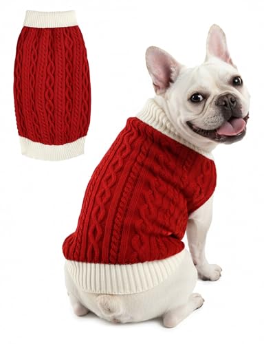 Dog Sweaters for Small Medium Large Dogs Cats,Turtleneck Cute Pattern Warm Soft Pet Clothes Boy Girl Cable Knit Doggy Autumn Coats Winter Puppy Outfits Cold Weather Jackets - color: Red White Sleeveless, size: Medium