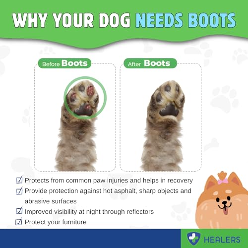 Healers Urban Walkers III Dog Boots – Paw Protection with Non-Slip Rubber Sole, Waterproof Breathable, Reflective Pet Booties for Dogs – Secure Hook and Loop Closure – 4-Pack Booties, Teal Blue, Large - size: Large