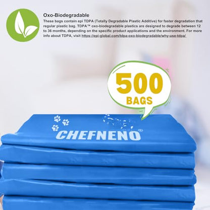 Cat Litter Waste Bags Biodegradable (500 ct., Blue) Bulk Dog Poop Bags with Easy Tie Handles Earth-Friendly Fresh Powder Scented Doggy Poop Diaper Bag Disposable Sanitary Pad Waste Bags (500 Bags) - color: Blue - Scented (500 ct.)
