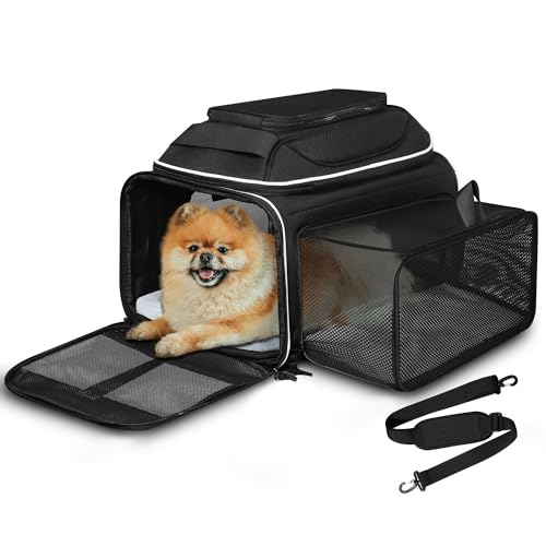 Petskd Top and Side Expandable Pet Carrier 17x11x9.5 Inches Alaska Airline Approved, Soft-Sided Carrier for Small Cats and Dogs with Locking Safety Zippers and Anti-Scratch Mesh(Black) - color: Black, size: 17.0"L x 11.0"W x 9.5"H