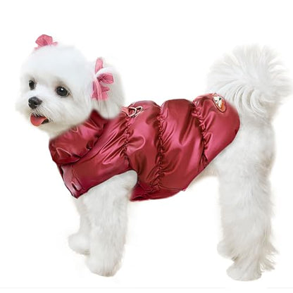 ABRRLO Winter Warm Dog Jacket for Small Medium Dogs Cat Cold Weather Coats with Harness Paded Dogs Fleece Vest Waterproof Windproof Dog Snow Jacket Pet Puppy Clothes (Wine red,XS) - color: Wine red, size: X-Small