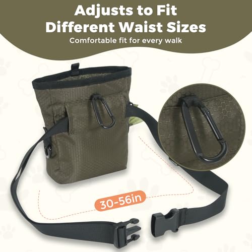 Dog Treat Pouch for Pet Training, One-Hand Magnetic Closure, Hands-Free Treat Bag with Silicone Liner, No Mess No Smell - color: Military green