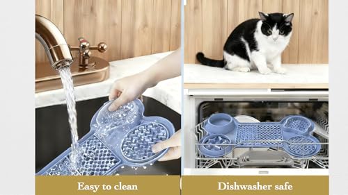 Pet Feeding Dishes,Slow Feeder Lick Mat for Dogs,Cat Licking Mat with Strong Suction Cups - 6-in-1 Interactive Snuffle Mat for Fast Eaters,Anxiety Relief,Grooming & Bath Time (Dark Blue) - color: Dark Blue
