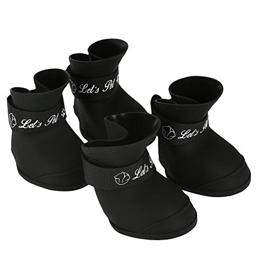FILFEEL Pet Rain Shoes, Silicone Dog Cute Boots Anti-Slip Protective (M Black Color)