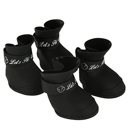 FILFEEL Pet Rain Shoes, Silicone Dog Cute Boots Anti-Slip Protective (M Black Color)