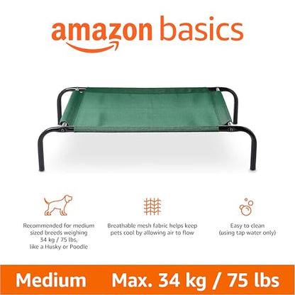Amazon Basics Cooling Breathable Elevated Dog Bed with Metal Frame for Medium Dogs, 43" x 26" x 7.5", Green - color: Green, size: Medium