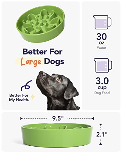 LE TAUCI Slow Feeder Dog Bowls Ceramic, 3 Cups Slow Feeding Dog Bowl Medium Large Breed, Pet Bowl for Fast Eaters, Puzzle Pet Dishes,Clover Green - color: Clover Green, size: L-3 Cups