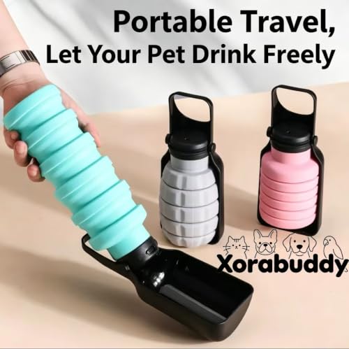 Portable Dog Water Bottle Foldable Pet Water Dispenser Leakproof 500ml with Collapsible Bowl for Walking Hiking Travel (Blue) - color: blue