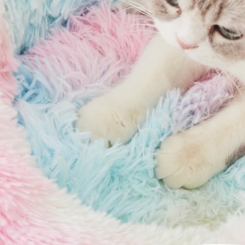 WESTERN HOME WH Calming Dog & Cat Bed, Anti-Anxiety Donut Cuddler Warming Cozy Soft Round Bed, Fluffy Faux Fur Plush Cushion Bed for Small Medium Dogs and Cats (20"/24"/27"/30") - color: Rainbow, size: 24.0"l x 24.0"w x 7.0"th