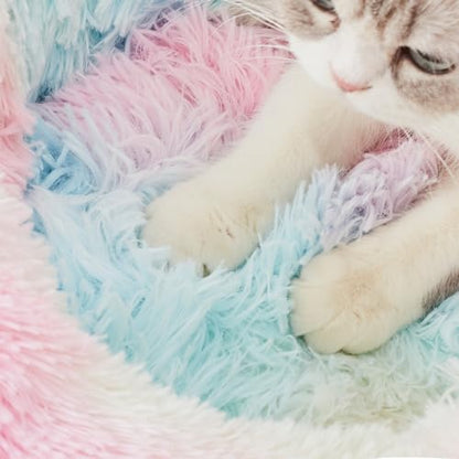 WESTERN HOME WH Calming Dog & Cat Bed, Anti-Anxiety Donut Cuddler Warming Cozy Soft Round Bed, Fluffy Faux Fur Plush Cushion Bed for Small Medium Dogs and Cats (20"/24"/27"/30") - color: Rainbow, size: 24.0"l x 24.0"w x 7.0"th