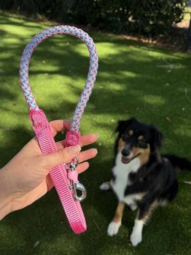 2/3/4/6/10 Foot Reflective Dog Leash Strong Nylon Rope Braided Heavy Duty for Large Medium Small Dogs Walking Training Leads (Pink, 2ft * 1/2") - color: Pink, size: 2ft * 1/2"