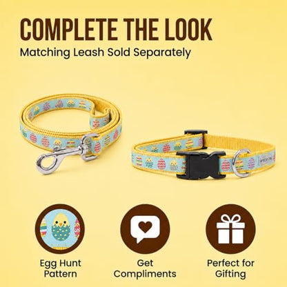 THE WORTHY DOG Spring Holiday Easter Eggs Dog Collar – Durable Nylon, Woven Ribbon, Quick-Release Buckle, Nickel D-Ring – Blue, X-Small - color: Easter Eggs - Blue, size: X Small