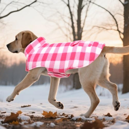 ASENKU Dog Winter Coat, Fleece Doggie Jacket Plaid Reversible Vest Waterproof Windproof Cold Weather Clothes for Small Medium Large Dogs (L, Pink) - color: Pink, size: Large