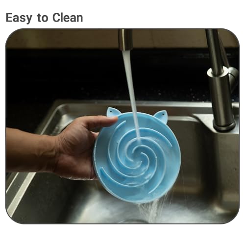 Bifeaw Slow Feeder Cat Bowl, Easy to Clean Silicone Bowl, Ideal for Dry and Wet Food (Green and Blue) - color: Green and Blue